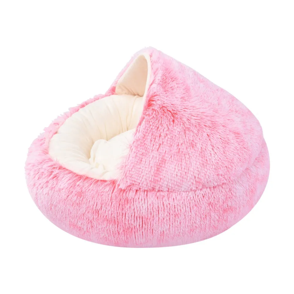 Charlie's Snoodie Hooded Calming Dog Bed Ombre Pink Large