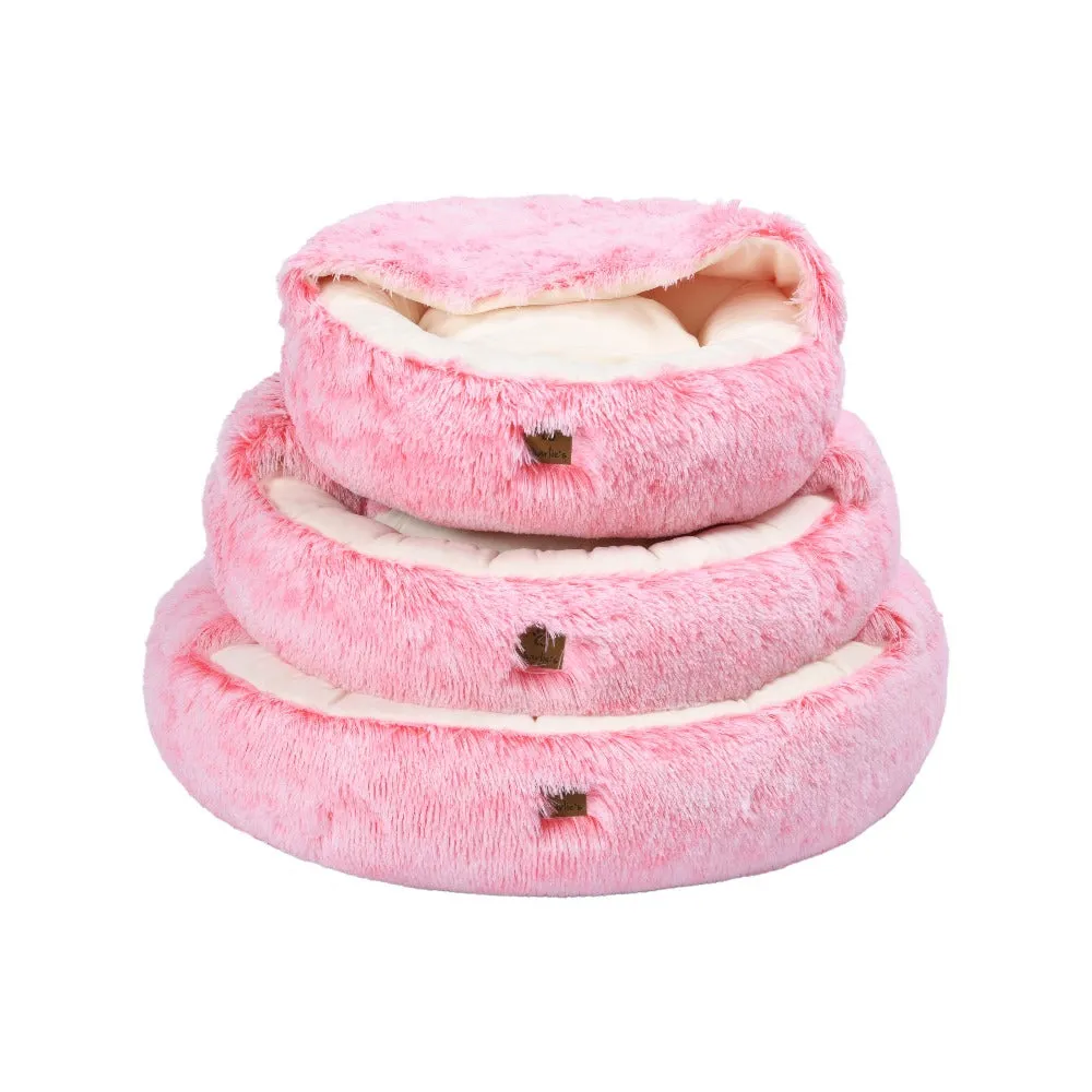Charlie's Snoodie Hooded Calming Dog Bed Ombre Pink Large