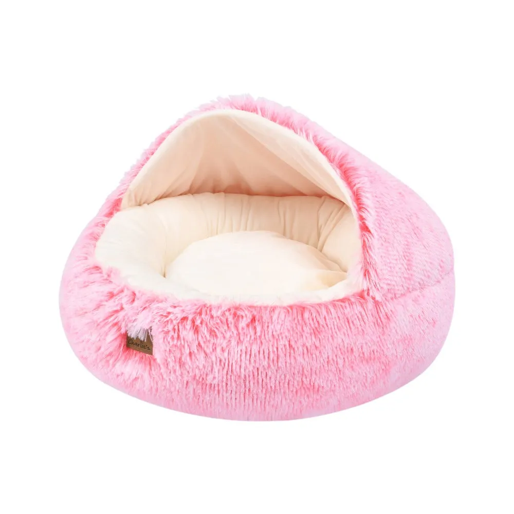 Charlie's Snoodie Hooded Calming Dog Bed Ombre Pink Large