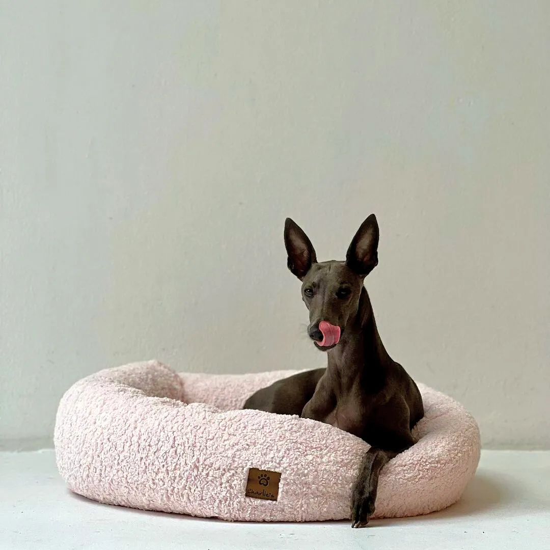Charlie's Teddy Fleece Round Calming Dog Bed Pink Large