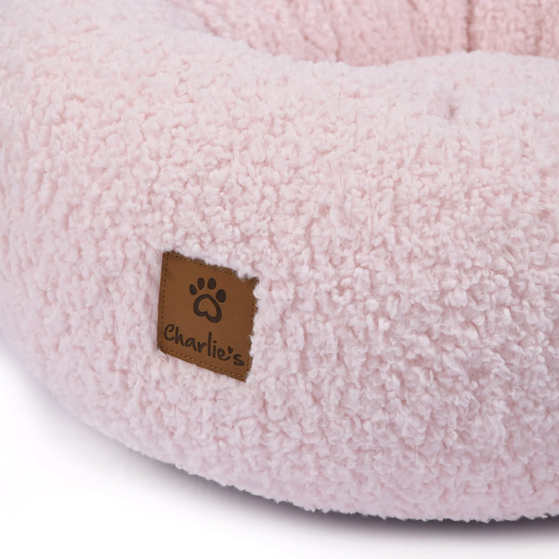 Charlie's Teddy Fleece Round Calming Dog Bed Pink Large