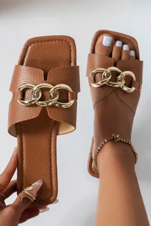 Chestnut Metal Chain Square Toe Sandal RTS