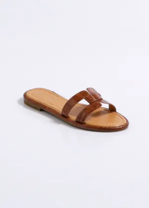 Chic crocodile-style flat mules
