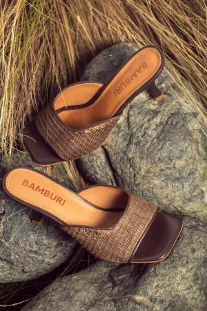 Chocolate Brown Leather Mules with Mini Heel