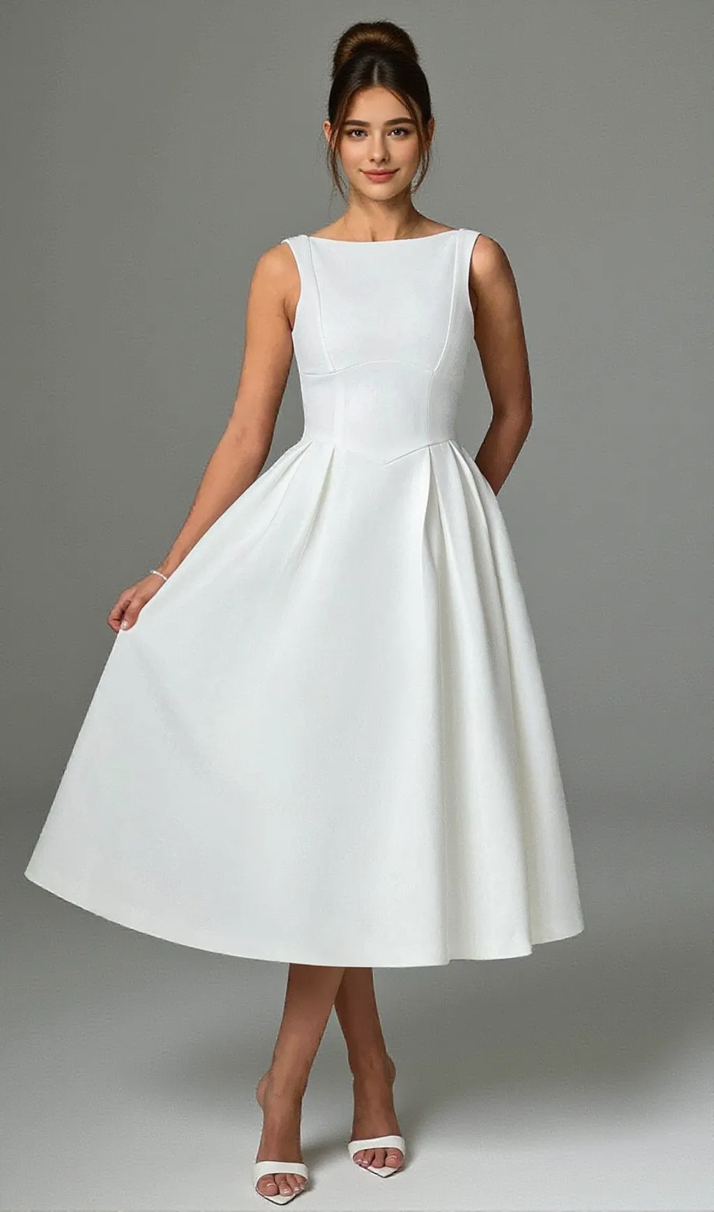 Clarabella sleeveless Midi Dress in white