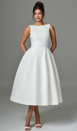 Clarabella sleeveless Midi Dress in white