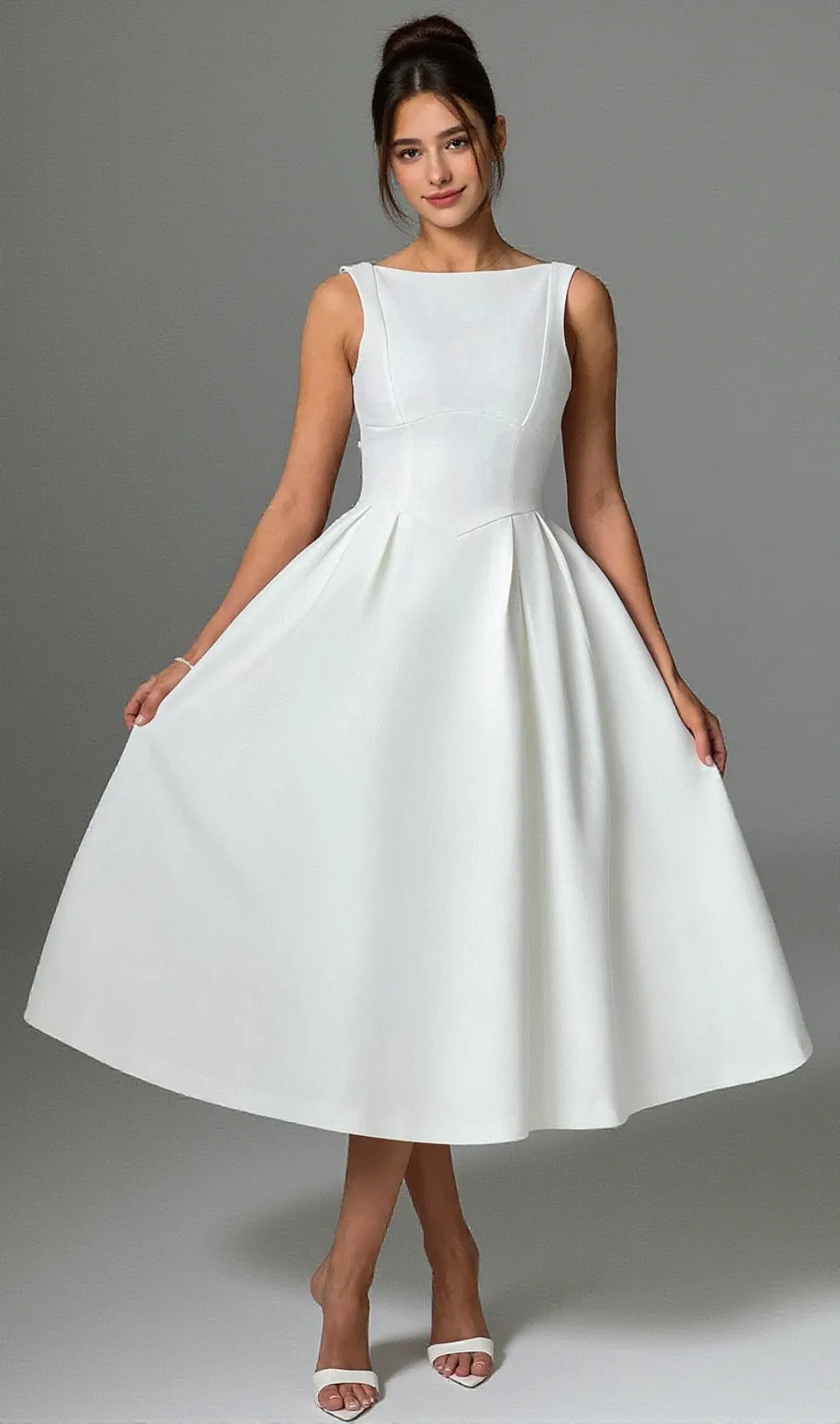 Clarabella sleeveless Midi Dress in white