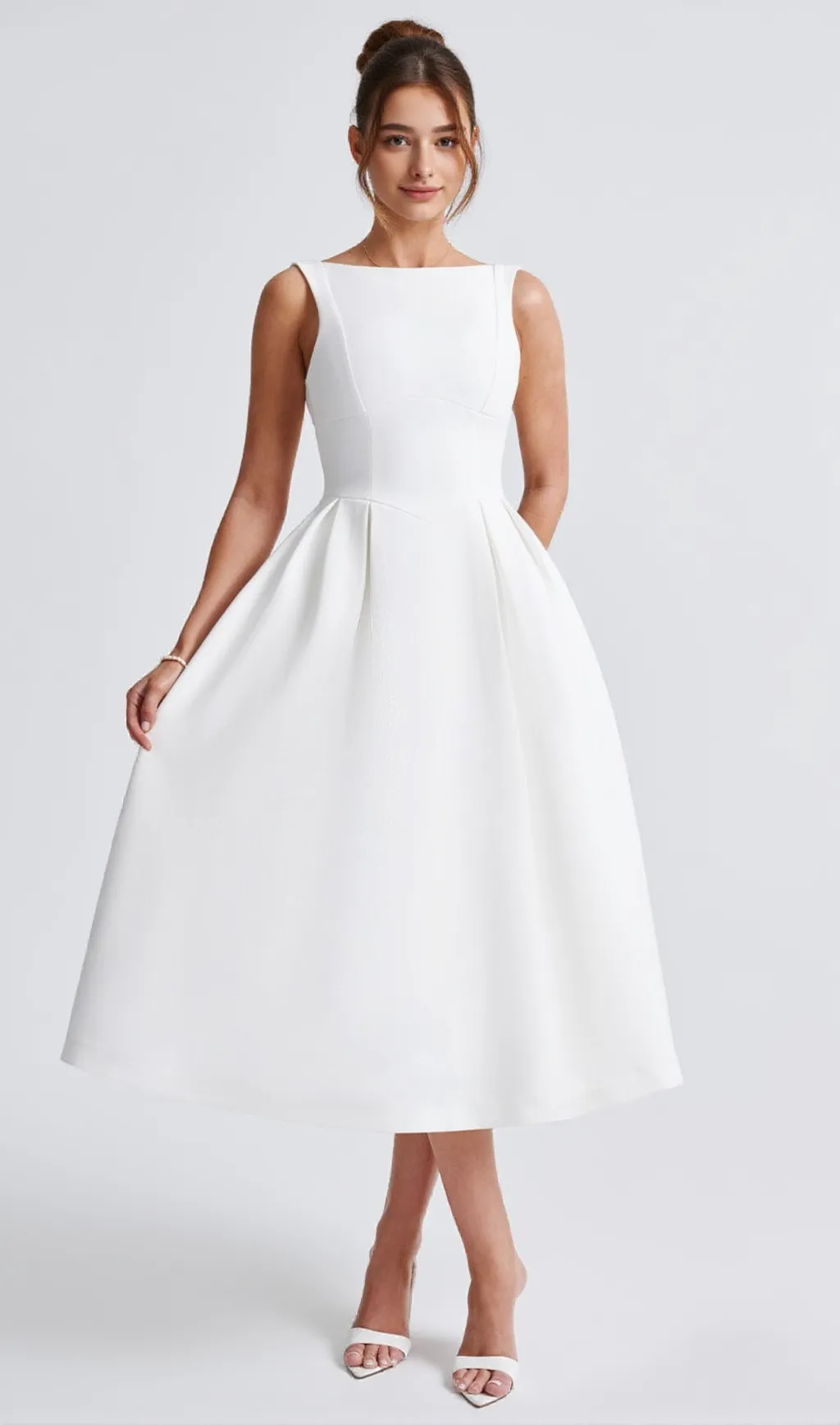 Clarabella sleeveless Midi Dress in white
