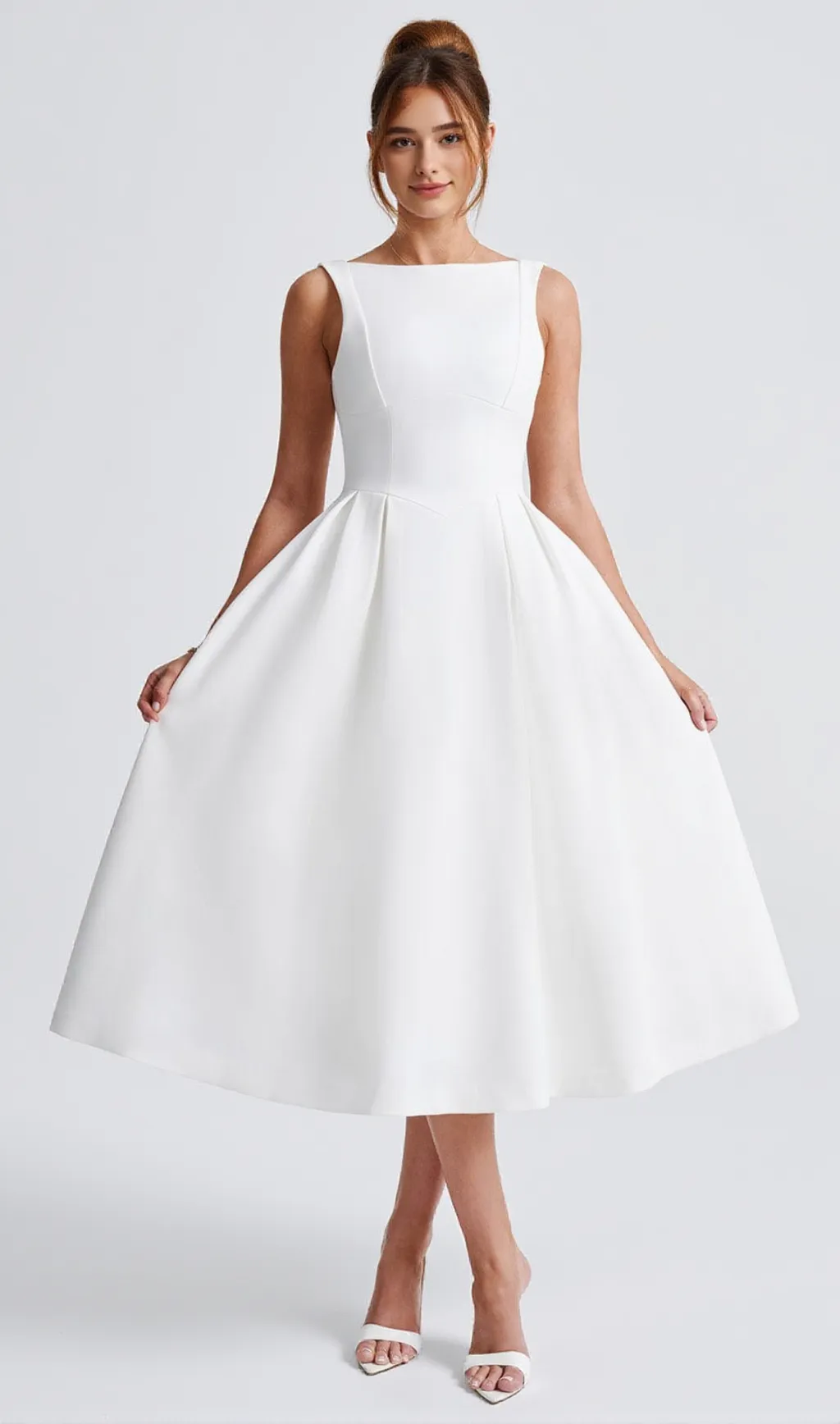 Clarabella sleeveless Midi Dress in white