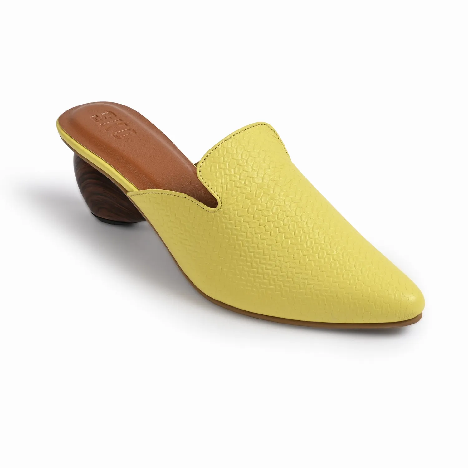Cobble Yellow Mule Heels For Women