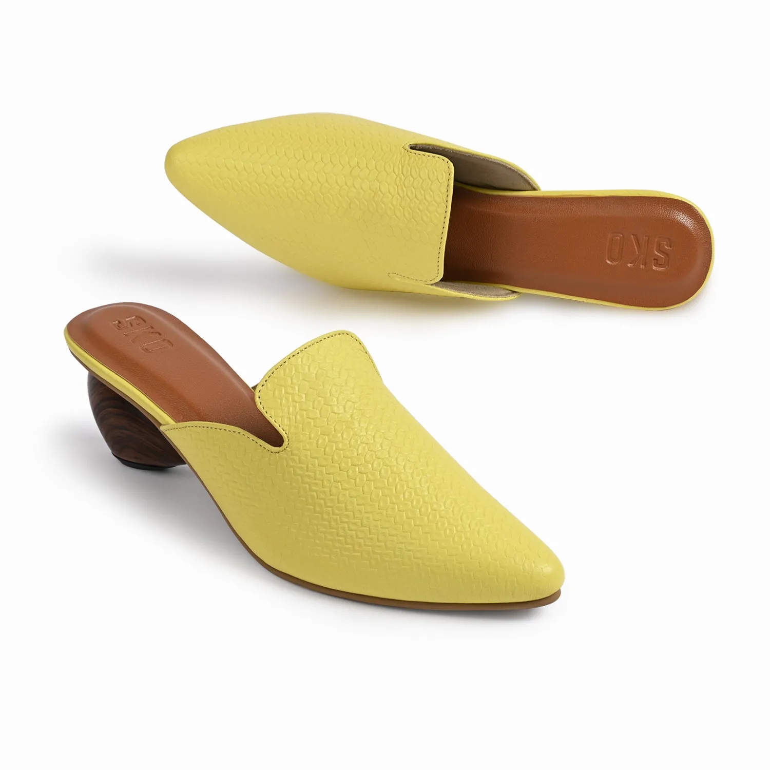 Cobble Yellow Mule Heels For Women