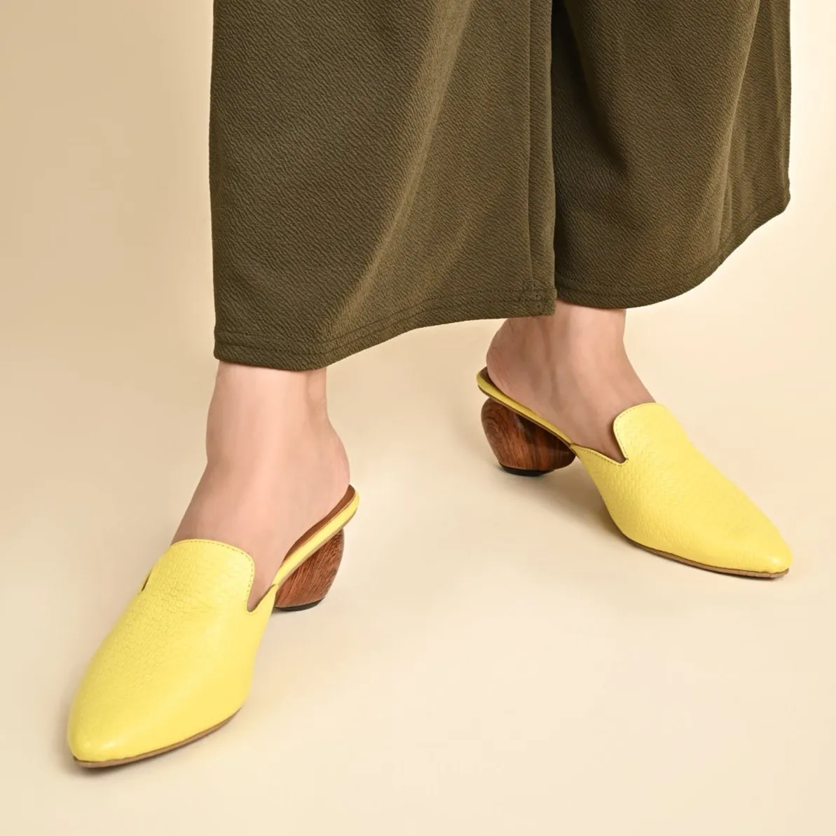Cobble Yellow Mule Heels For Women