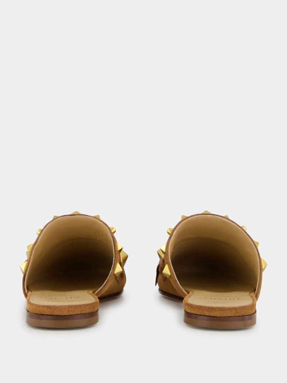 Copper Brown Suede Flat Slippers with Rockstuds