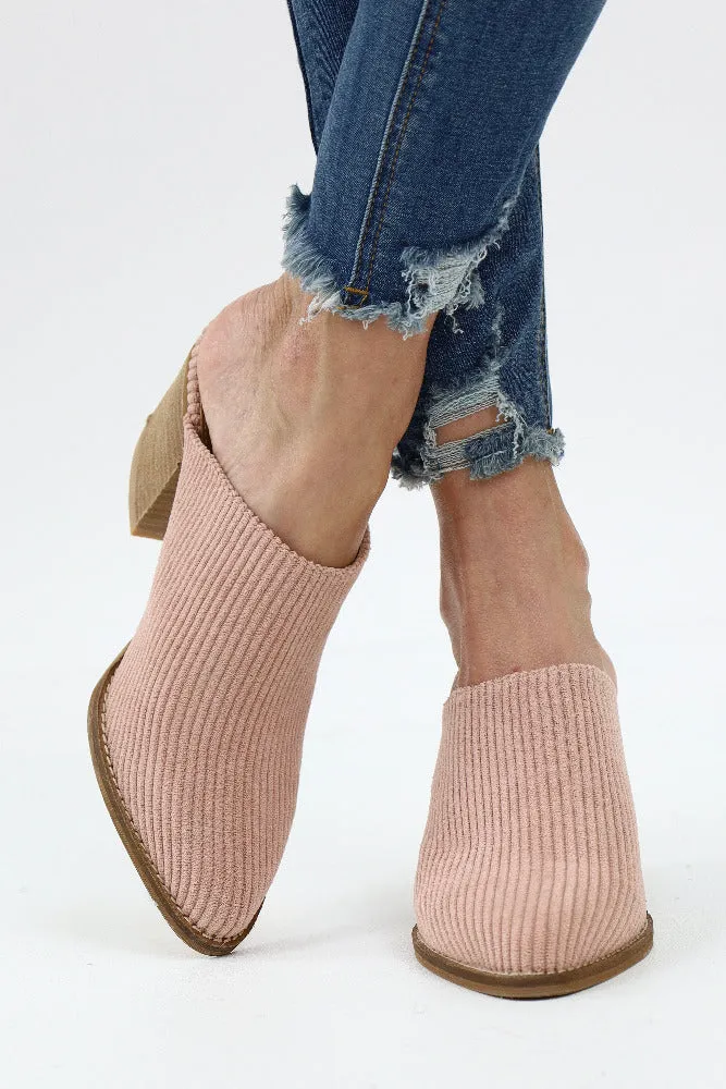 Corduroy Mules Low Heel Slip Ons