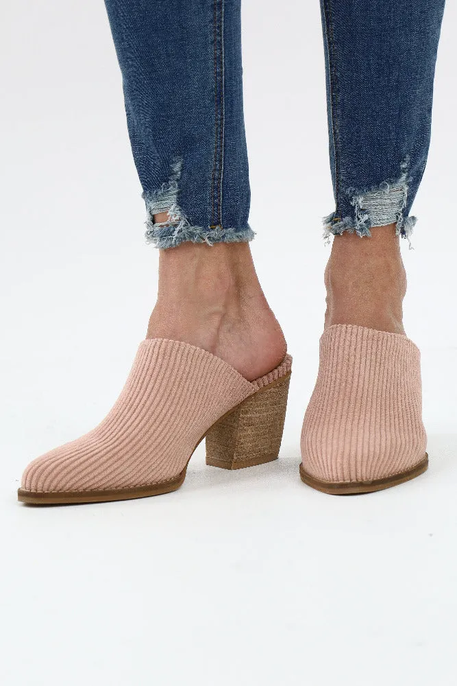 Corduroy Mules Low Heel Slip Ons