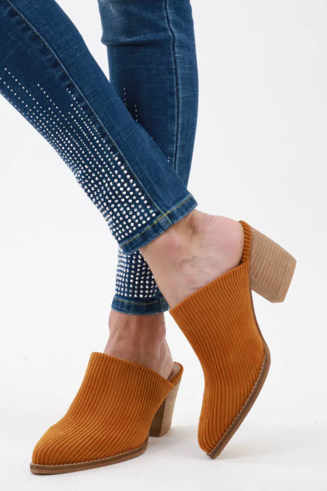 Corduroy Mules Low Heel Slip Ons