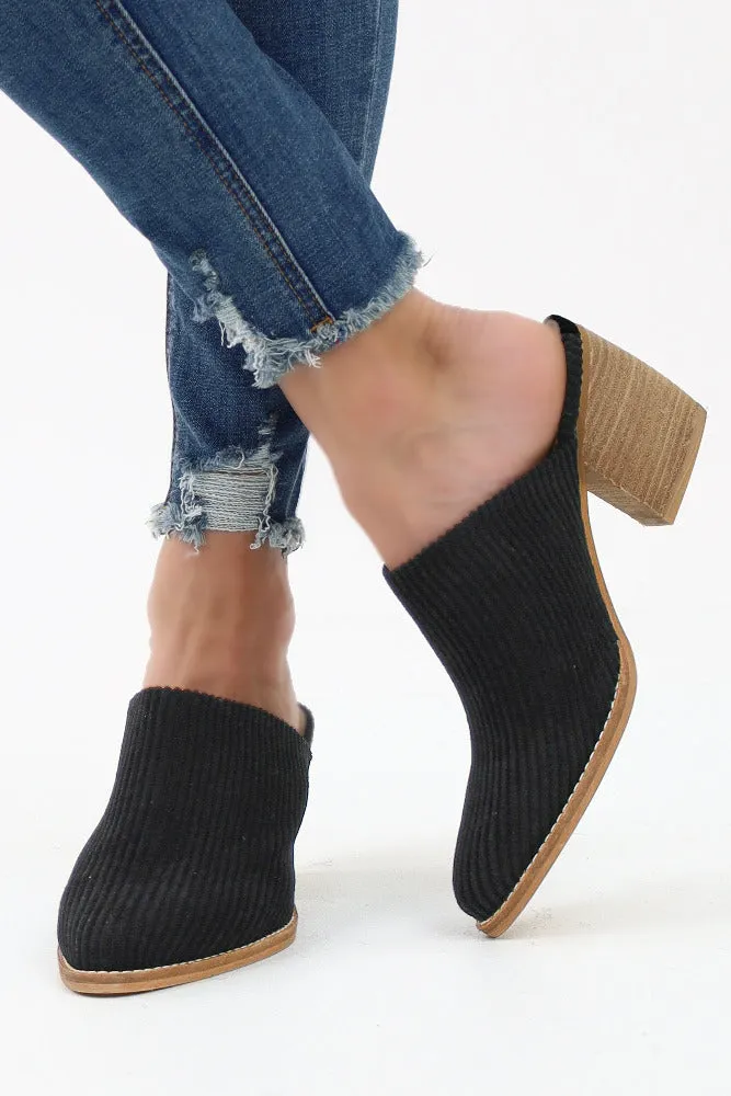 Corduroy Mules Low Heel Slip Ons