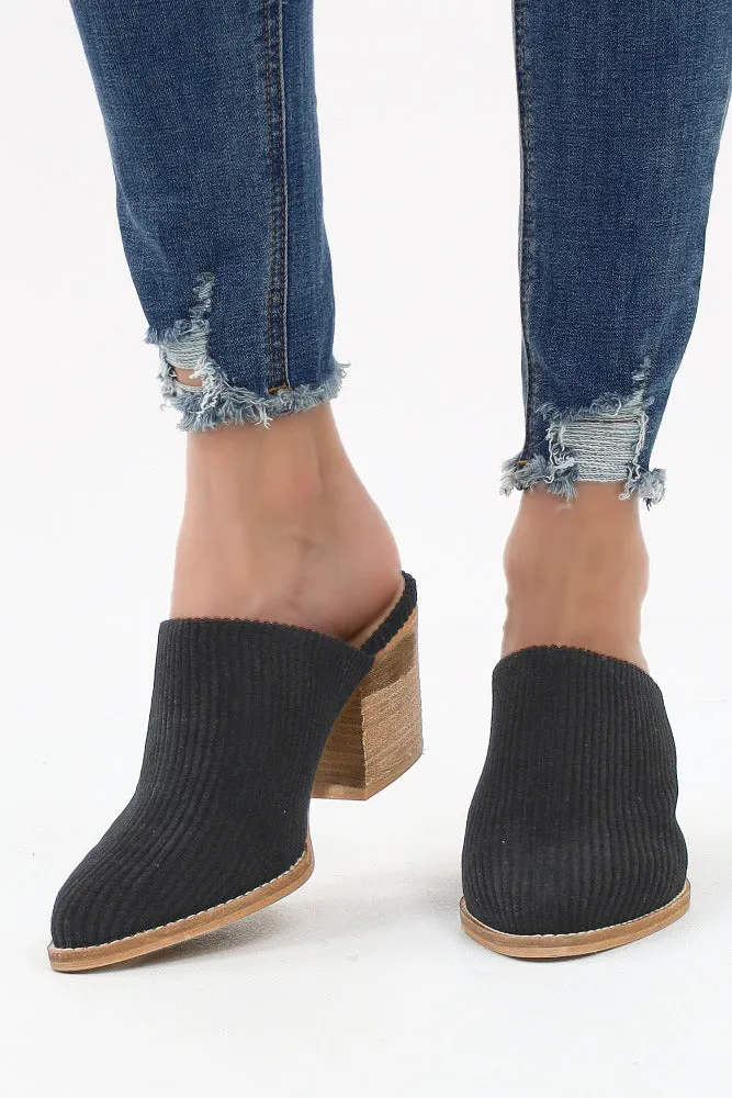 Corduroy Mules Low Heel Slip Ons