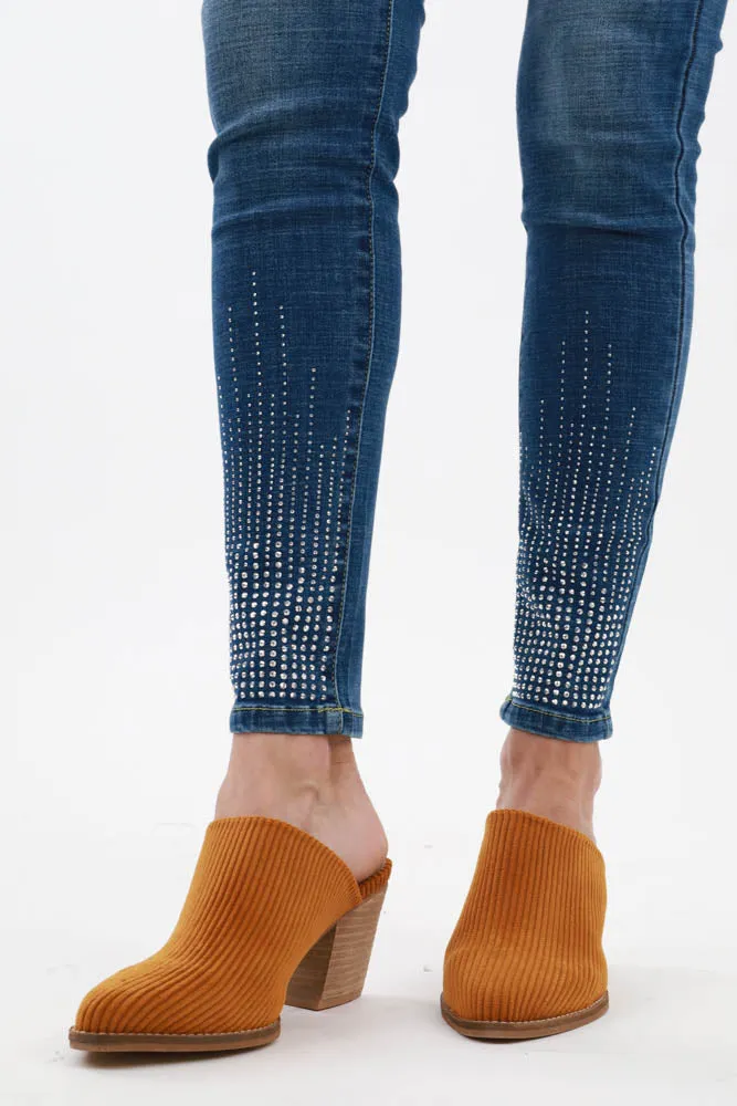 Corduroy Mules Low Heel Slip Ons