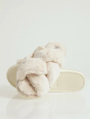 Cross Strap Mule Open Toe Slipper - Natural