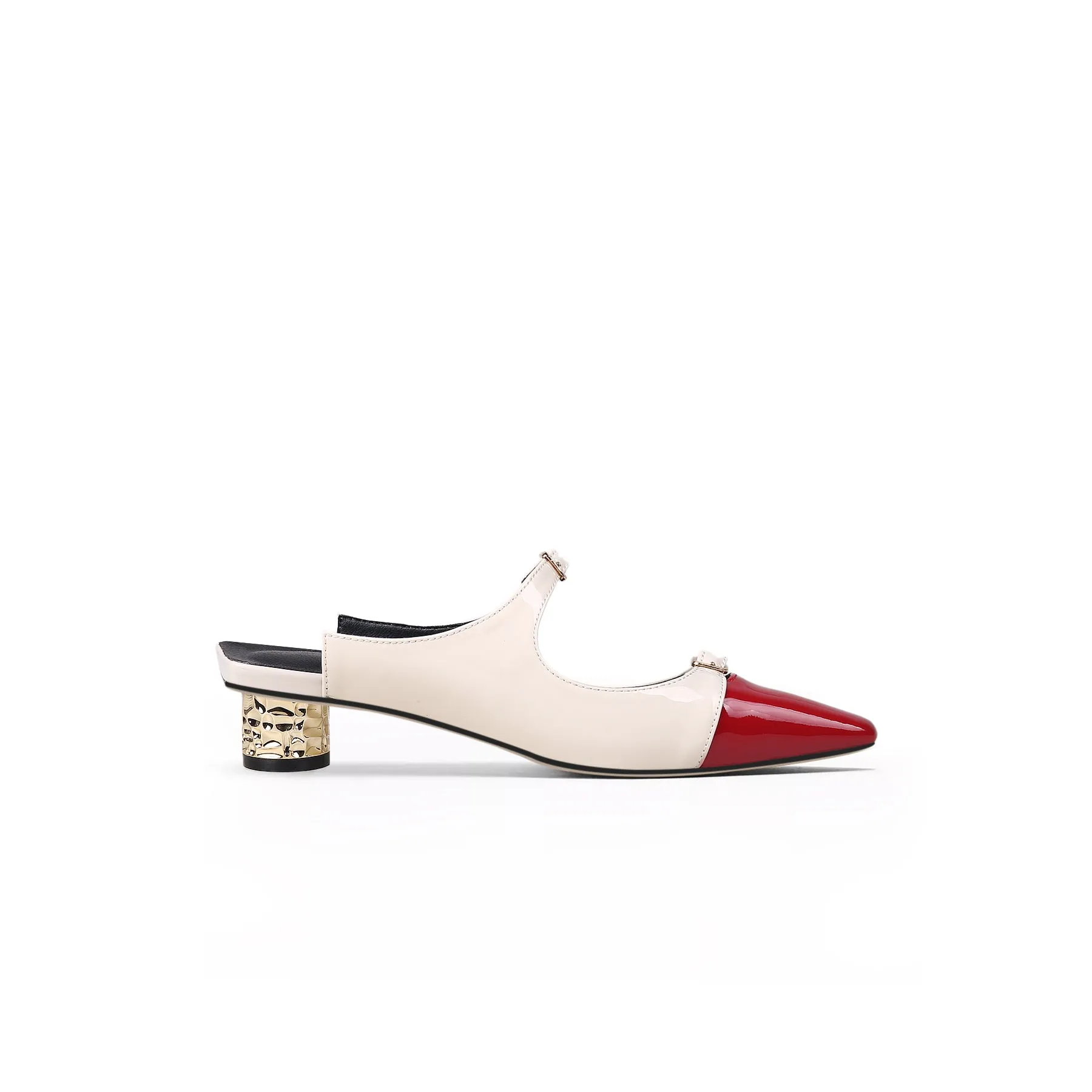 Cutout-Strap Dalena Block Low-Heel Mule - Beige