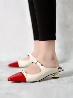 Cutout-Strap Dalena Block Low-Heel Mule - Beige