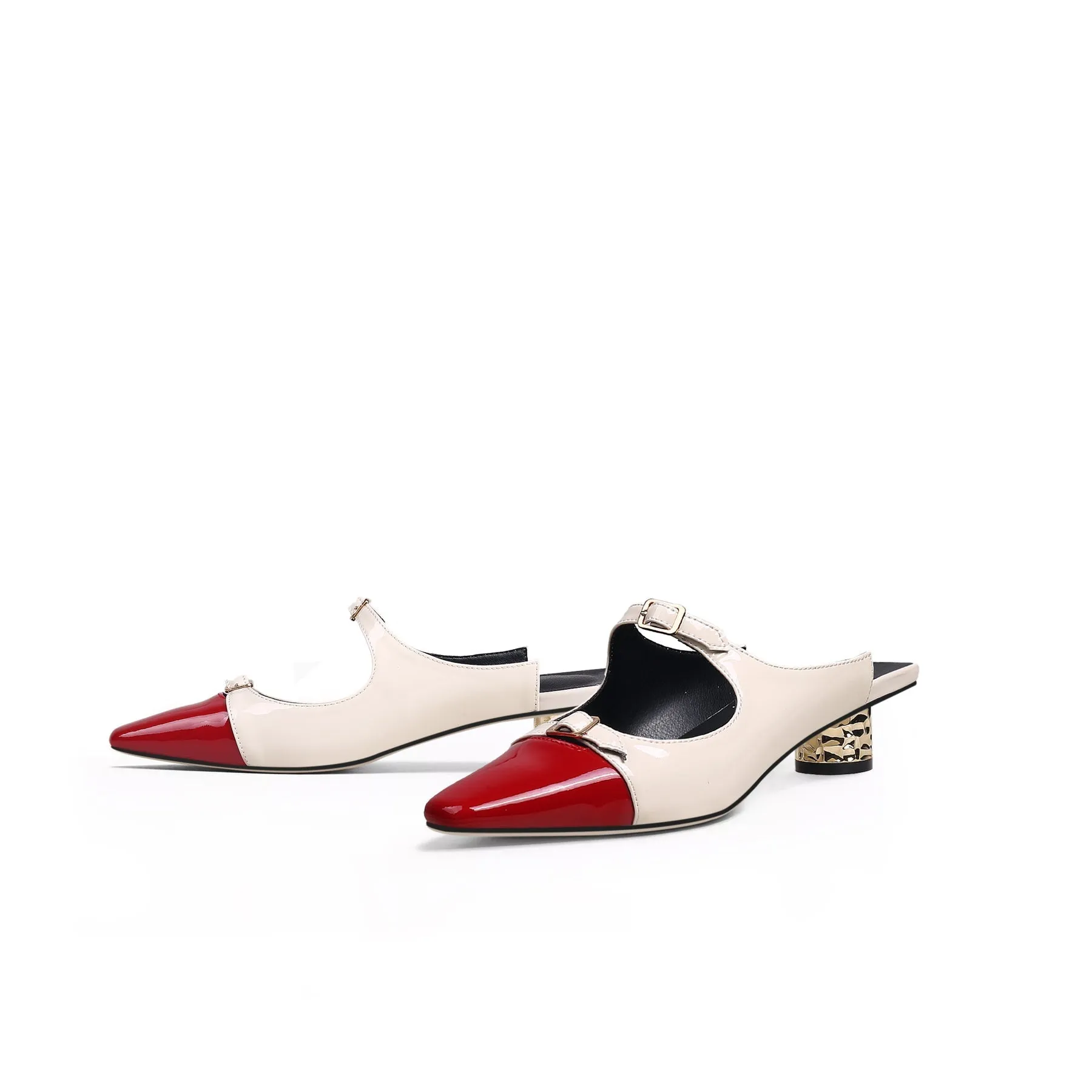 Cutout-Strap Dalena Block Low-Heel Mule - Beige