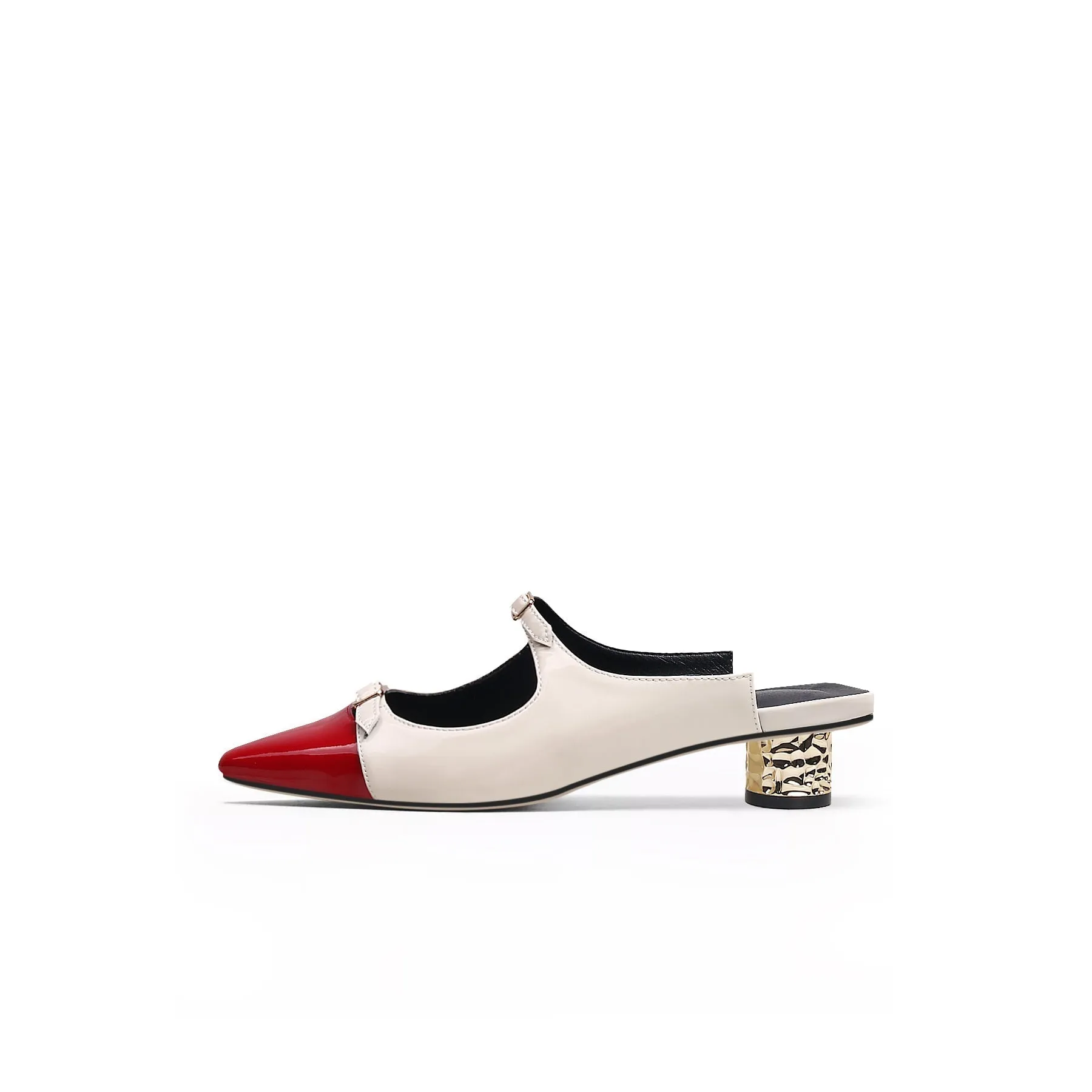 Cutout-Strap Dalena Block Low-Heel Mule - Beige