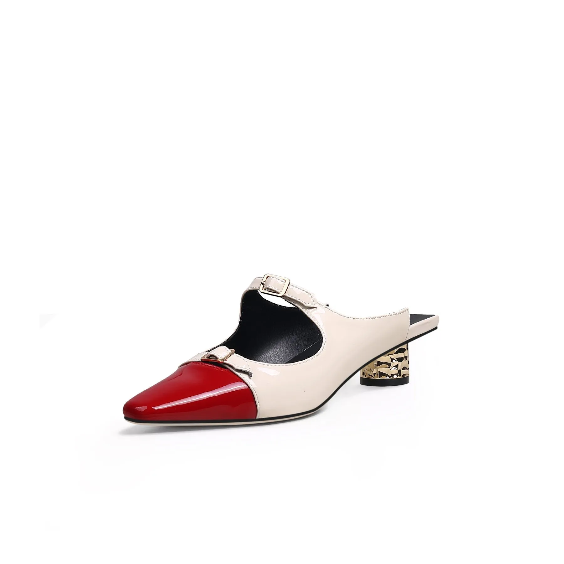 Cutout-Strap Dalena Block Low-Heel Mule - Beige