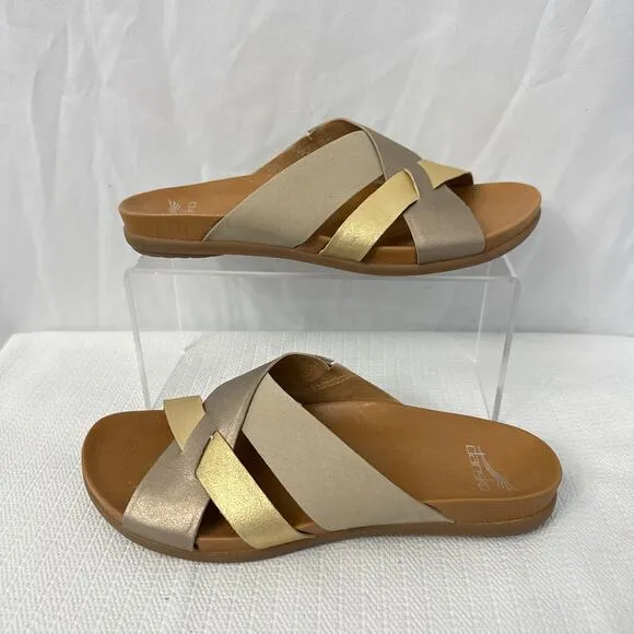 Dansko Sandals Women's Size 8 Joanna Two Tone Gold Open Toe 38‎ EU