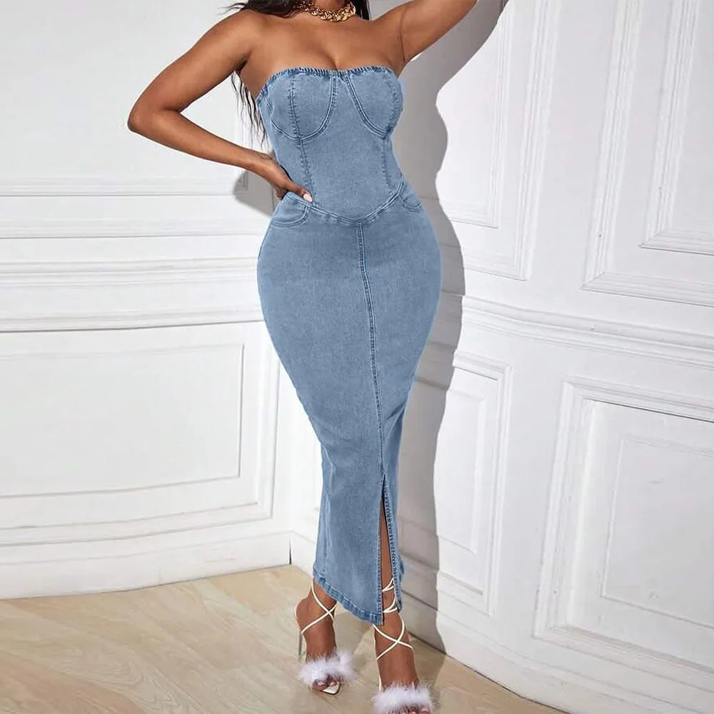 Denim Dreams Stylish Lace-Up Mini Dress