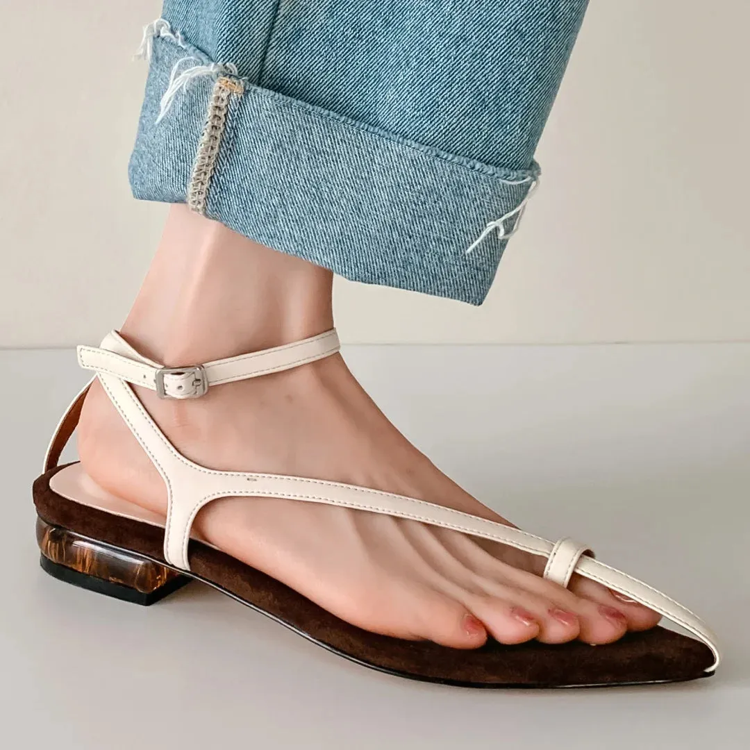 Denver Genuine Leather Narrow Band Ankle Strap Flats