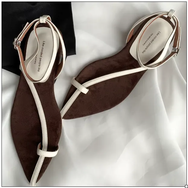 Denver Genuine Leather Narrow Band Ankle Strap Flats
