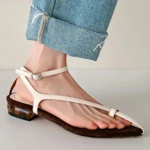 Denver Genuine Leather Narrow Band Ankle Strap Flats