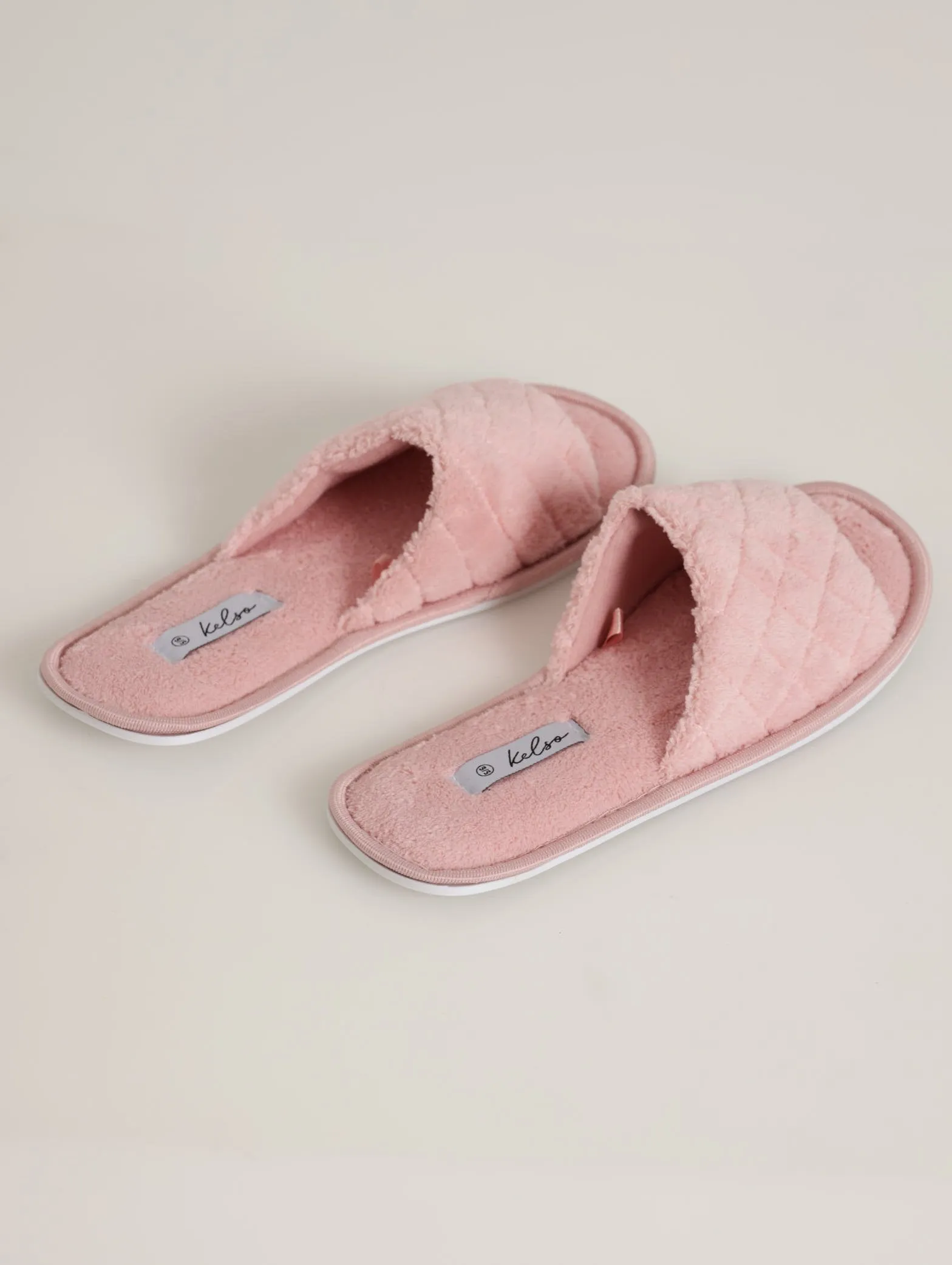Diamond Quilt Open Toe Slipper - Mauve
