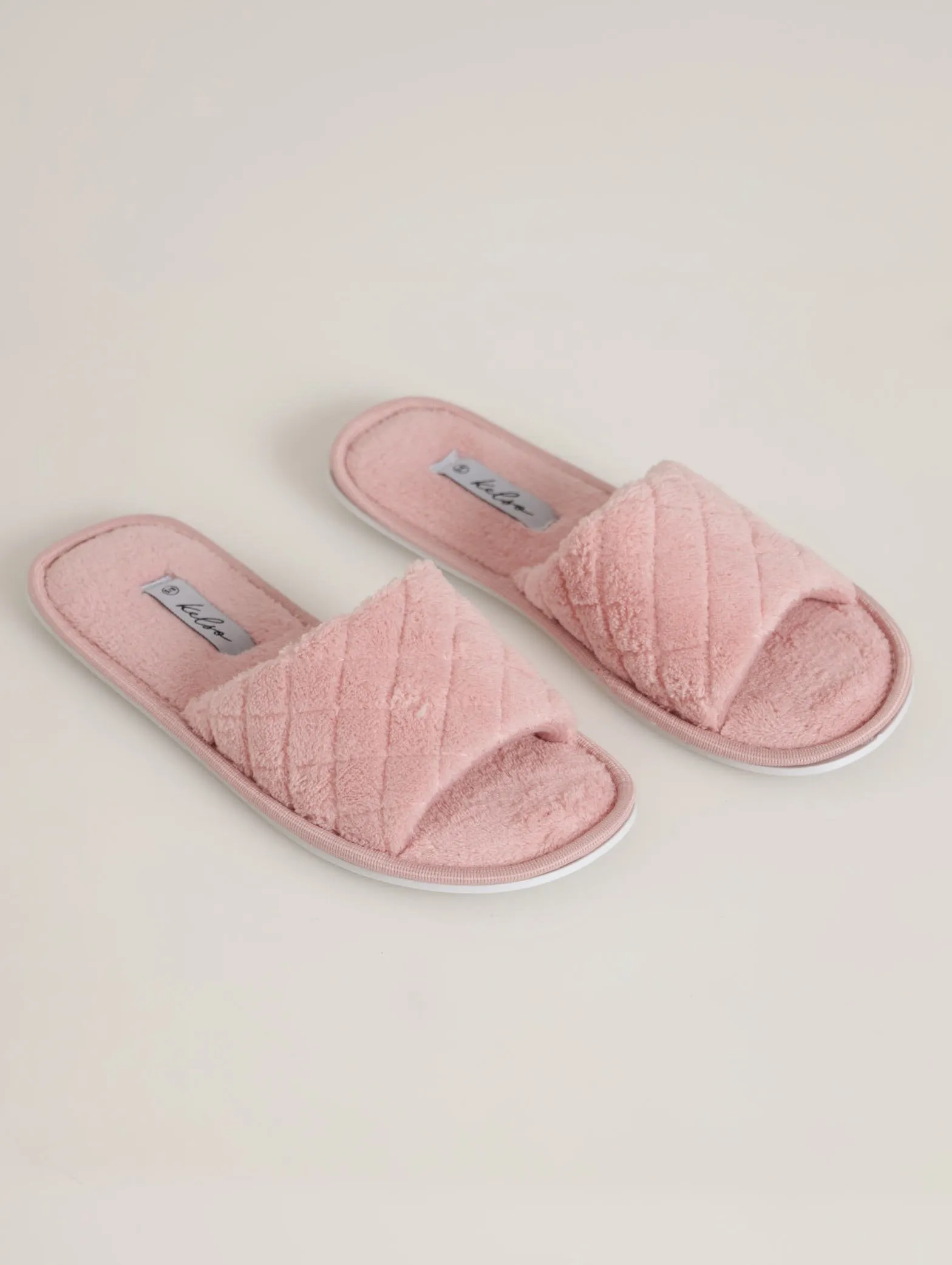 Diamond Quilt Open Toe Slipper - Mauve