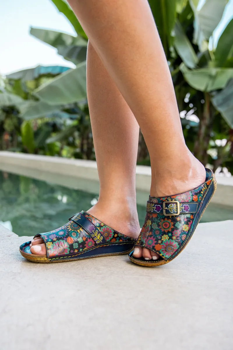 Elsinore Boho Floral Printed Leather Sandal