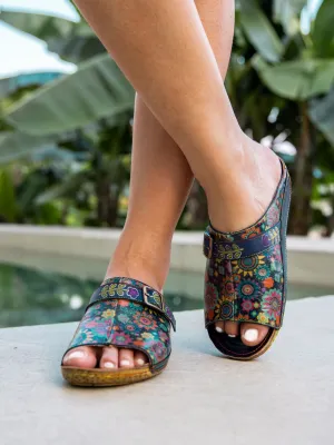 Elsinore Boho Floral Printed Leather Sandal