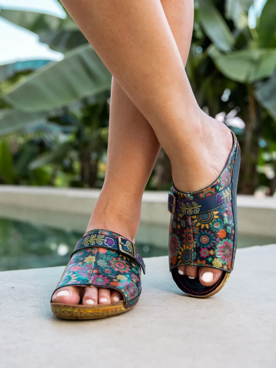 Elsinore Boho Floral Printed Leather Sandal