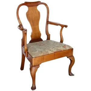 English Queen Anne Mahogany Upholstered Seat Armchair