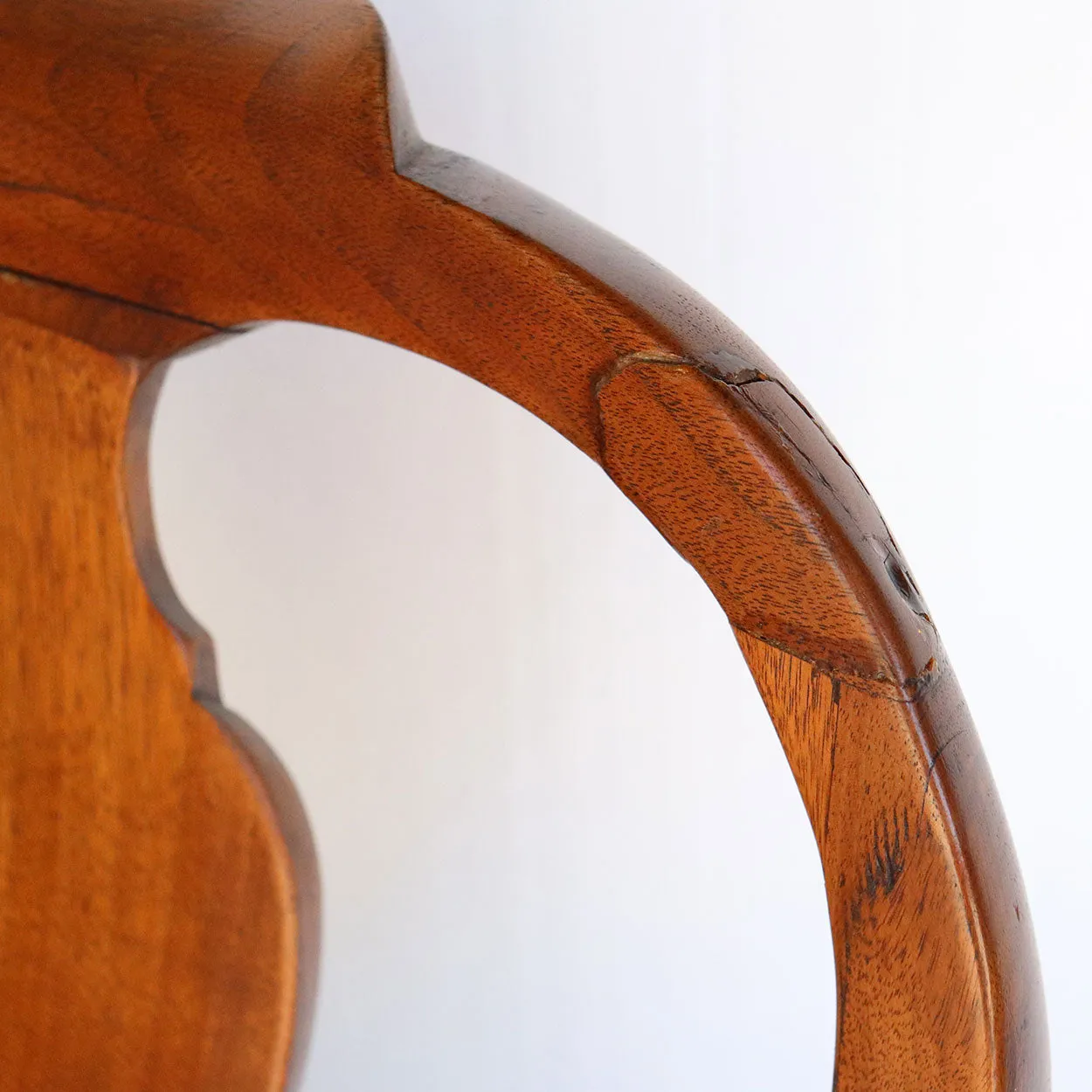 English Queen Anne Mahogany Upholstered Seat Armchair