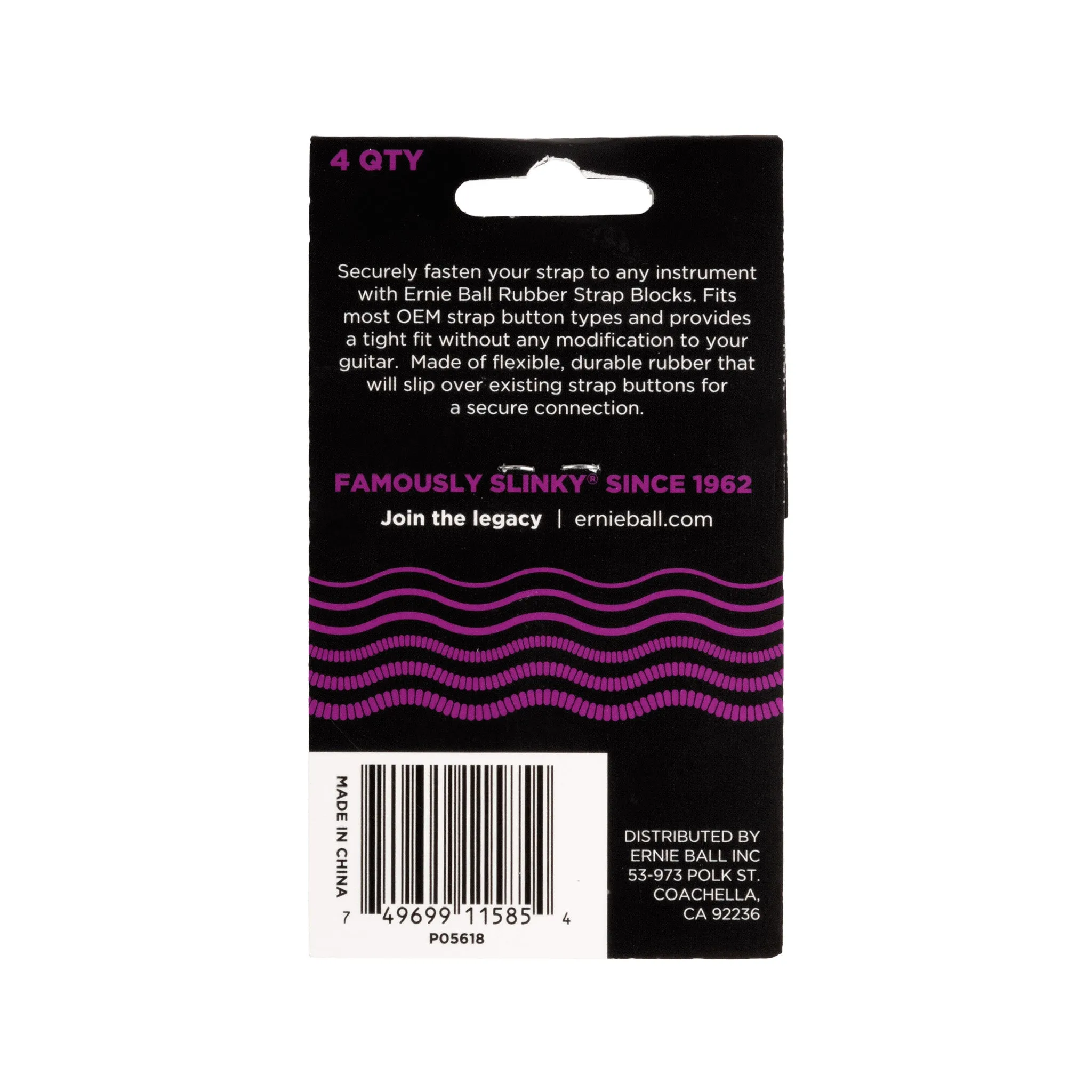 Ernie Ball Rubber Strap Blocks, 4-Pack, Purple