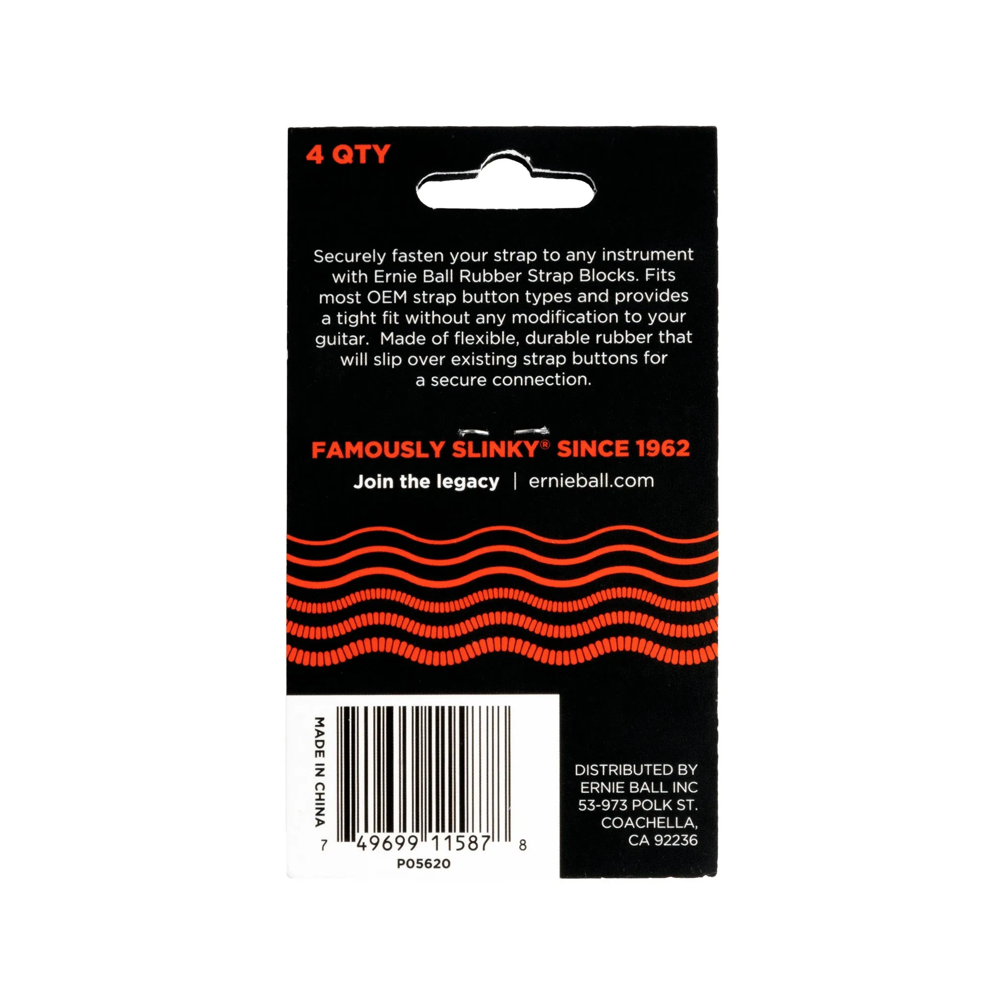 Ernie Ball Rubber Strap Blocks, 4-Pack, Red