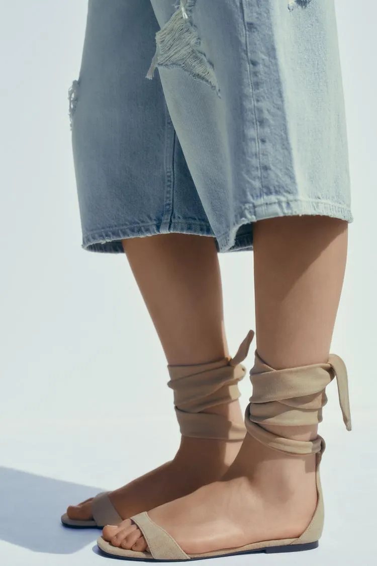 Flat Leather Strappy Sandals