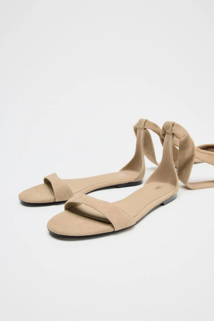 Flat Leather Strappy Sandals