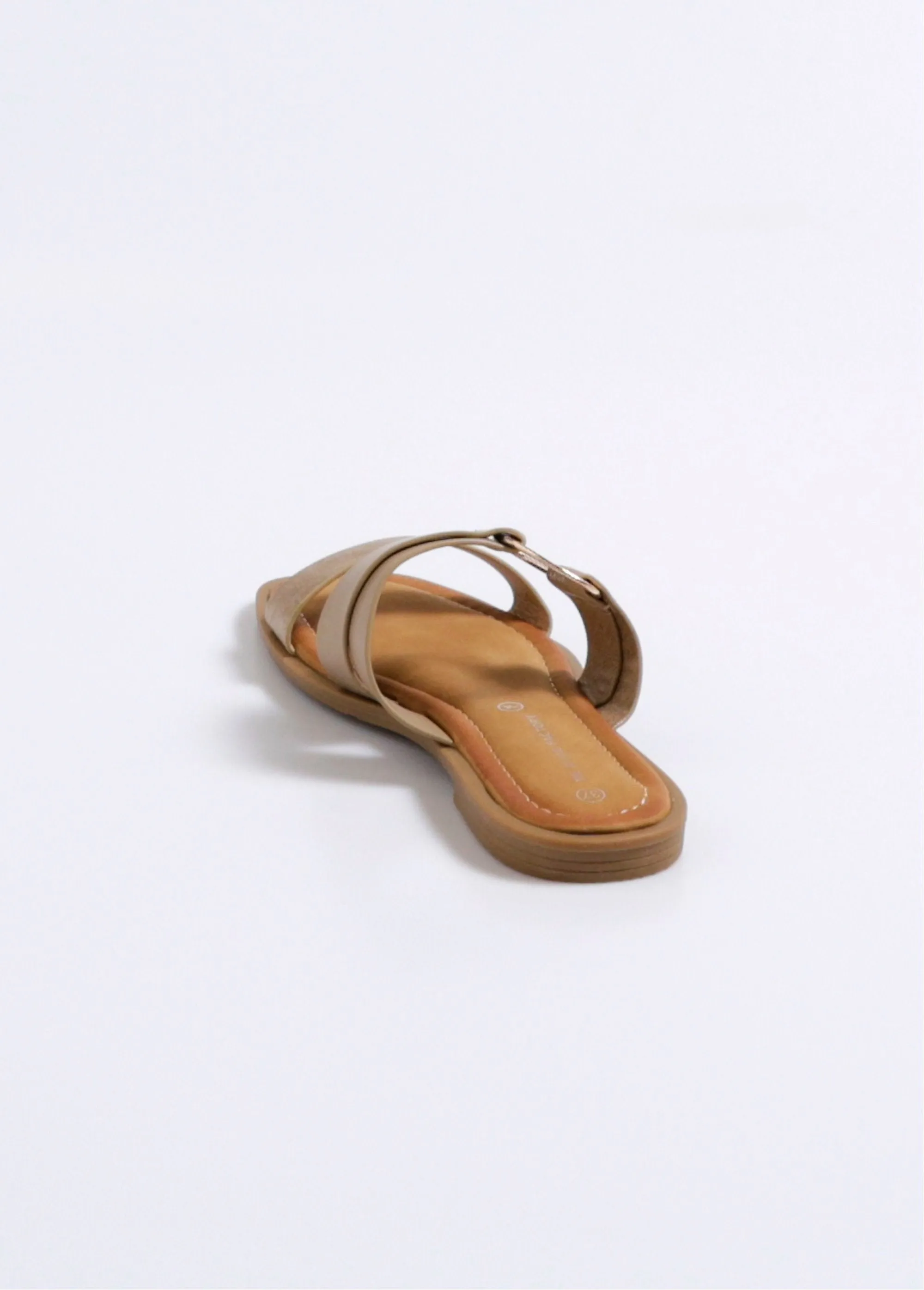 Flat mules with metallic straps