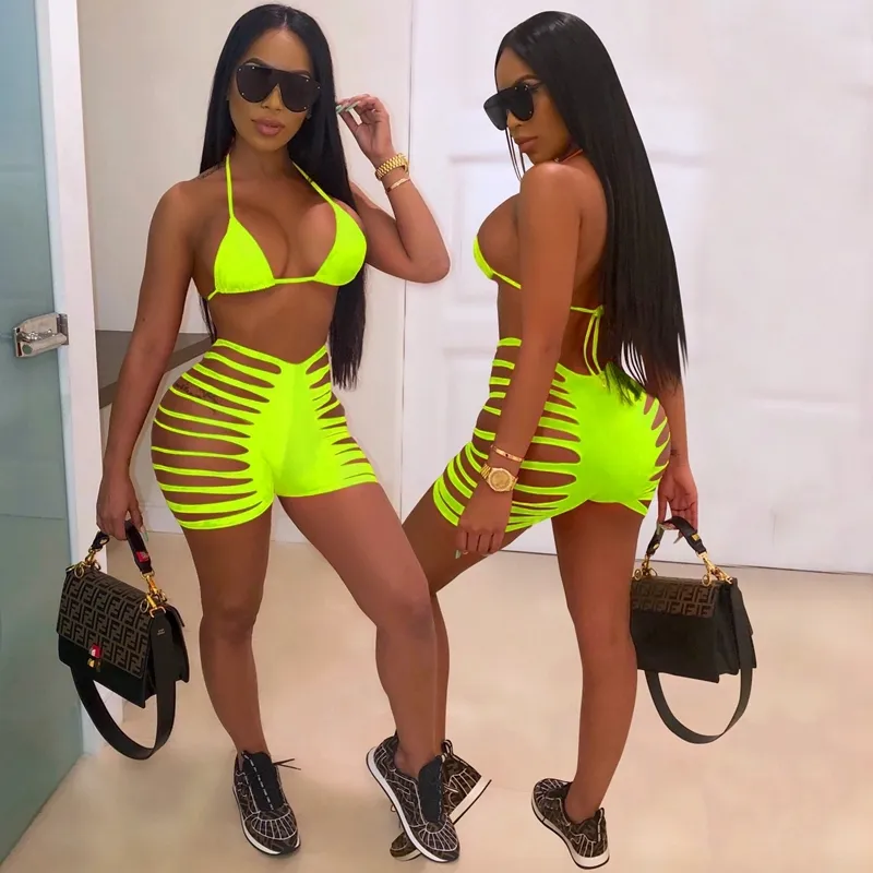 Flaunt Cutout Bikini Top & Strappy High-Waist Shorts Set