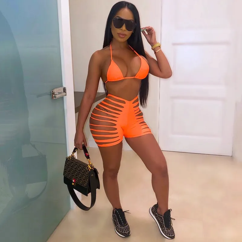 Flaunt Cutout Bikini Top & Strappy High-Waist Shorts Set