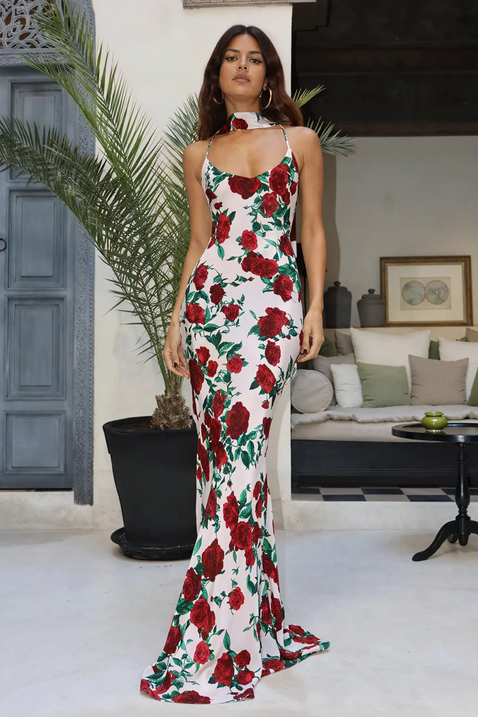 Floral Halter Neck Floor-Length Dress