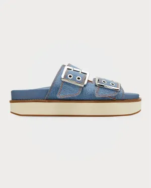 Ganni - Wide Welt Chunky Buckle Sandal Suede Pale Khaki